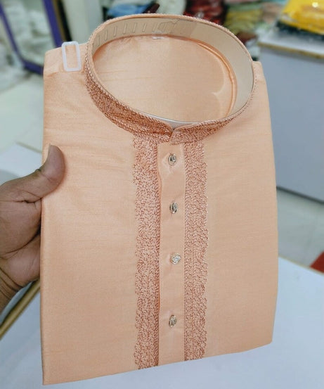 Cotton With Embroidery Work Kurta Set For Men's