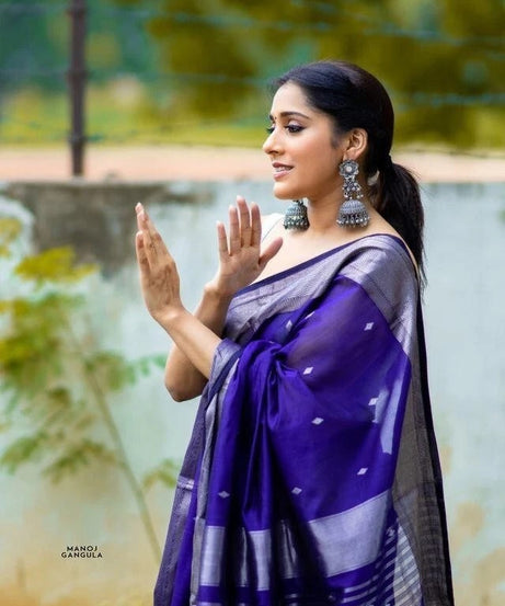 Blue Banarasi Soft Silk Saree, Traditional Wear Sari & Blouse