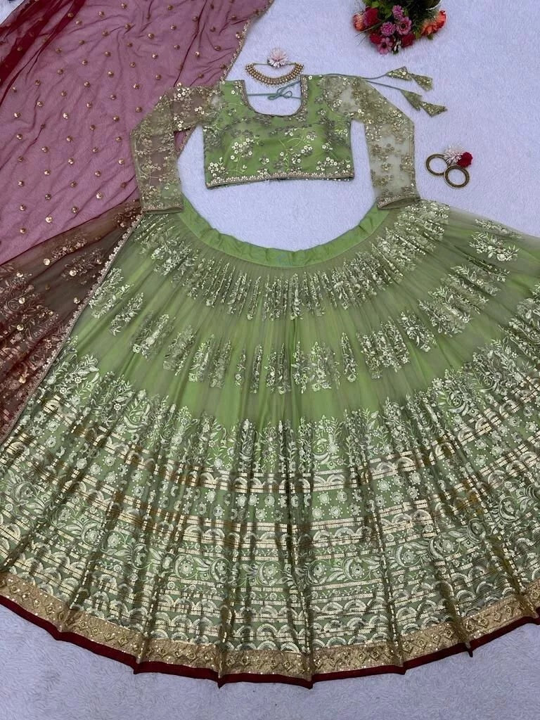 Indian Wedding Ethnic Net With Sequence Work  Lehenga Choli  & Blouse