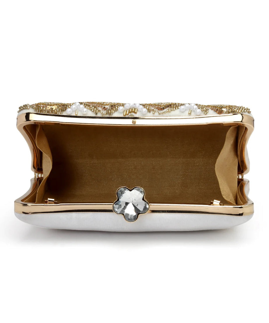 Dangle Chevron Embellished Velvet Clutch