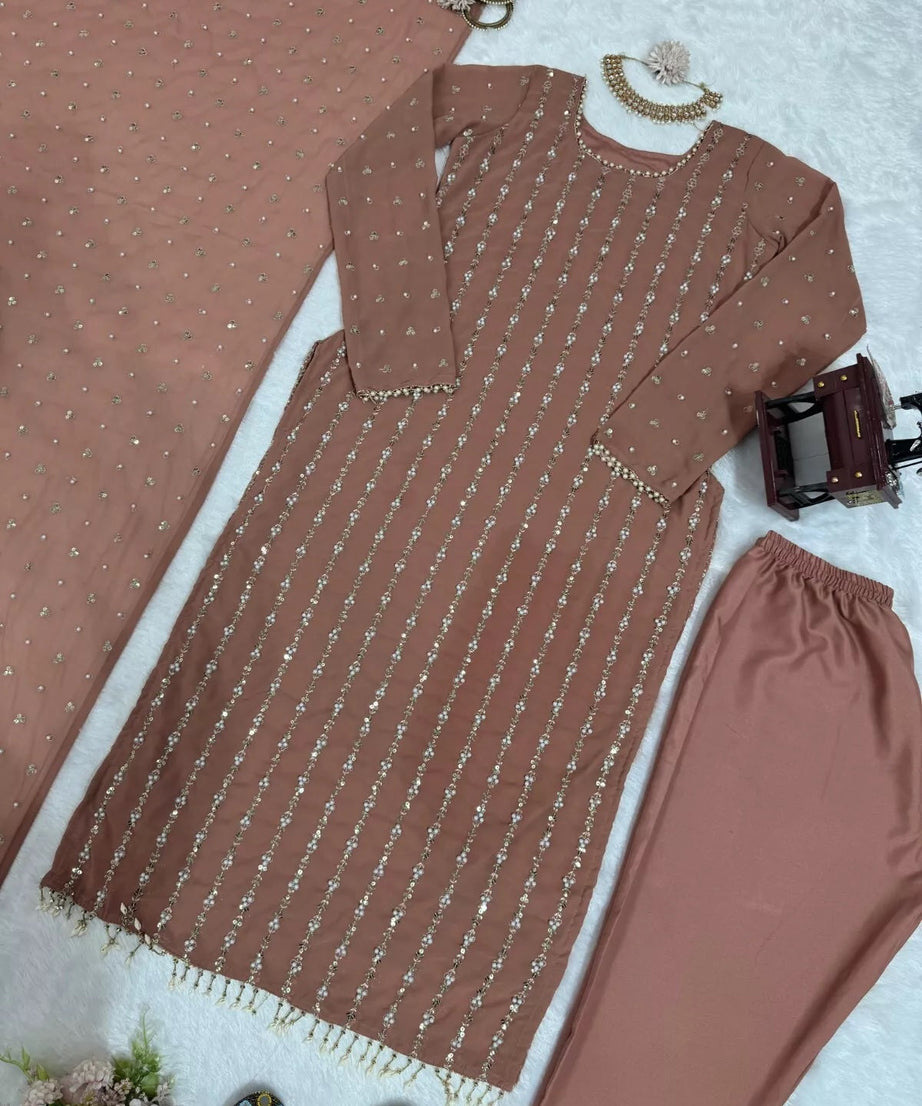 Full Stitched Faux Georgette Top Pant & Dupatta