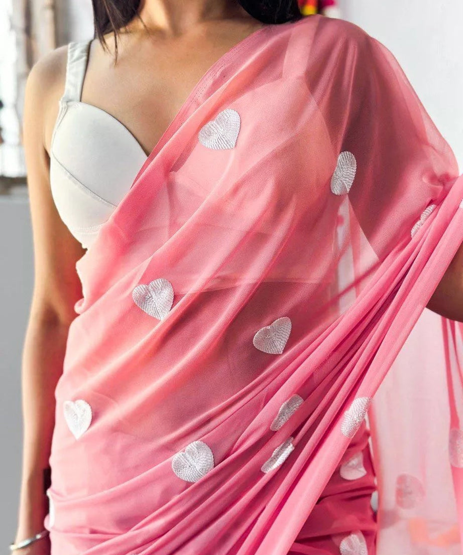 Faux Georgette Designer Saree & Blouse For Women's