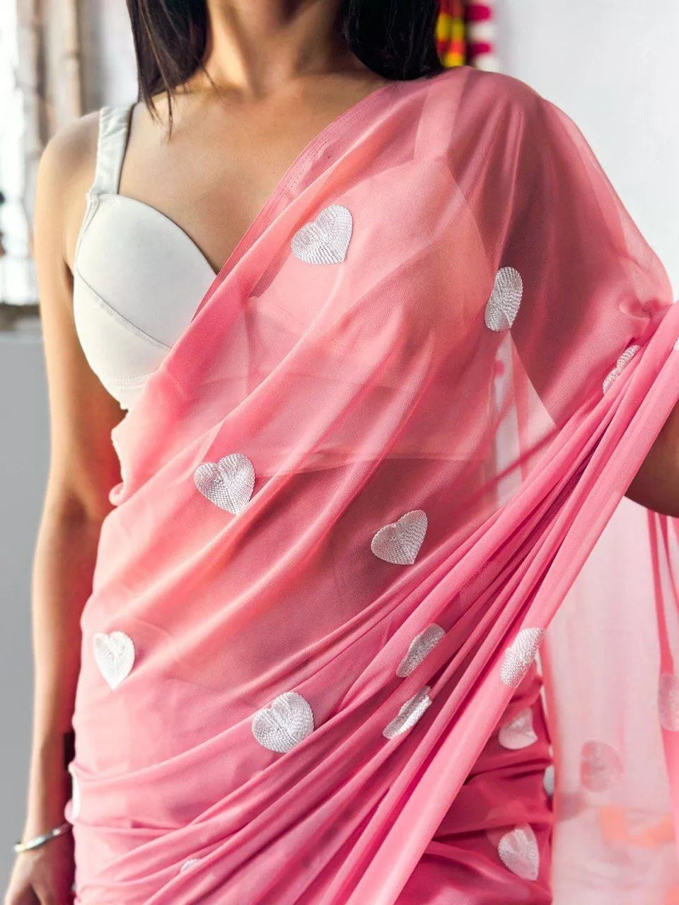 Faux Georgette Designer Saree & Blouse For Women's