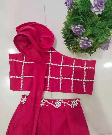 Elegant Bright Pink Cotton Palazzo and One-Shoulder Top Set