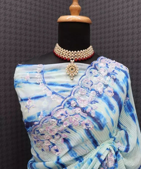 Traditional Soft Crush Multi Color Print Georgette Saree And Blouse