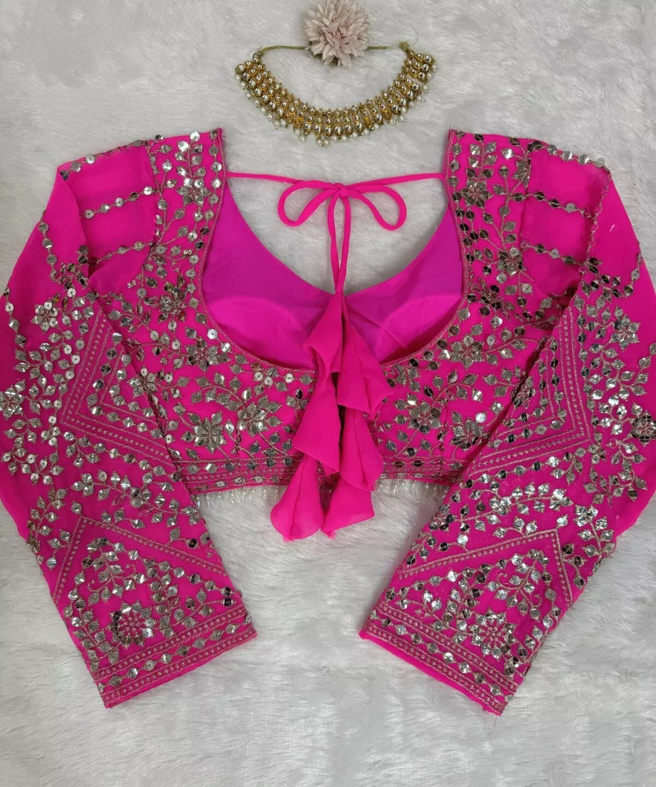 Pink Traditional Wedding Georgette With Thread Work Lehenga Blouse & Dupatta