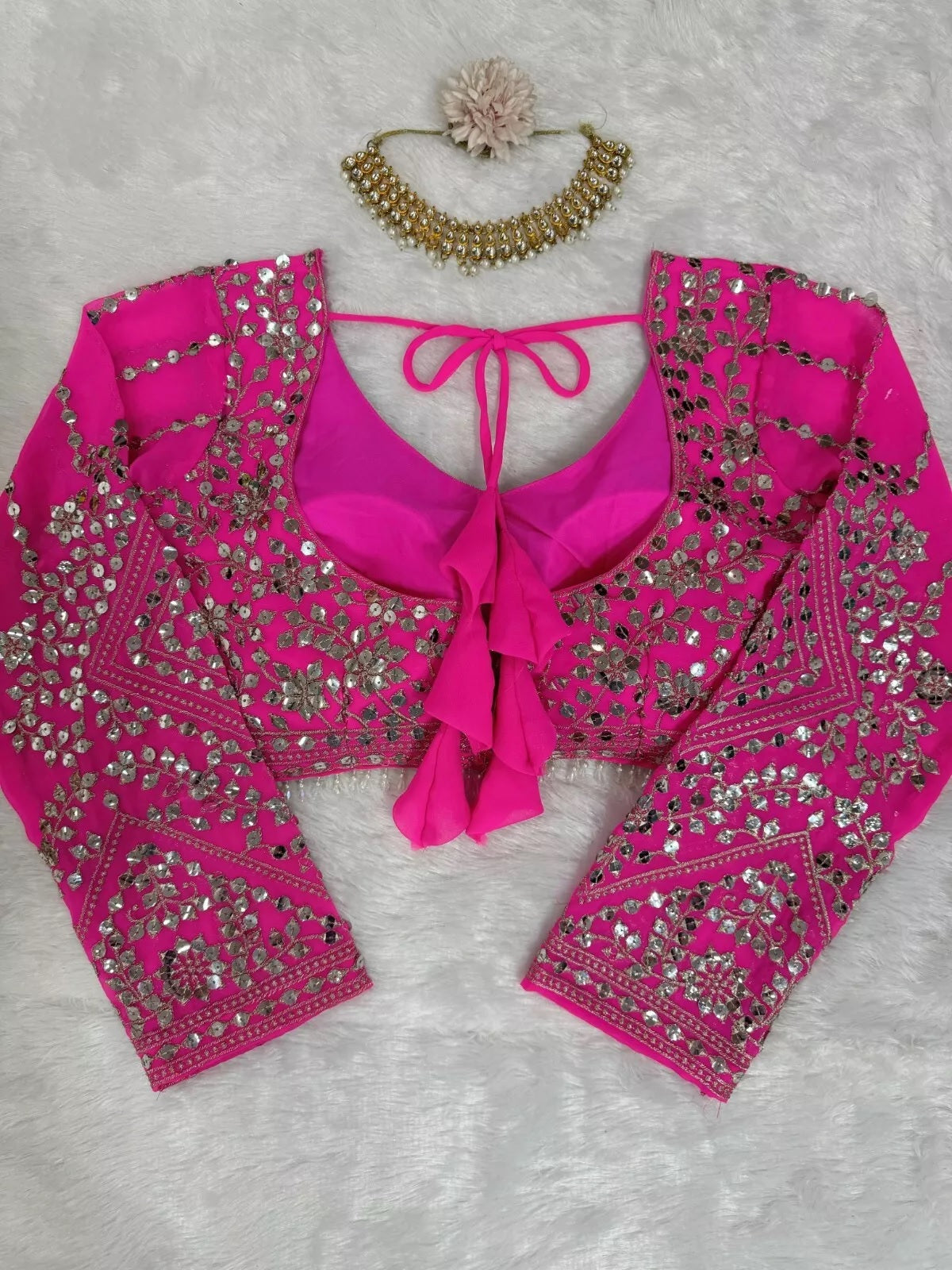 Pink Traditional Wedding Georgette With Thread Work Lehenga Blouse & Dupatta