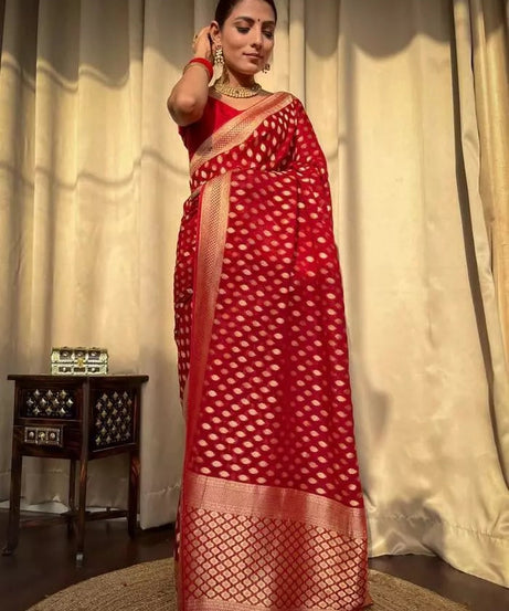 Banarasi Soft Silk Yellow Sari & Blouse