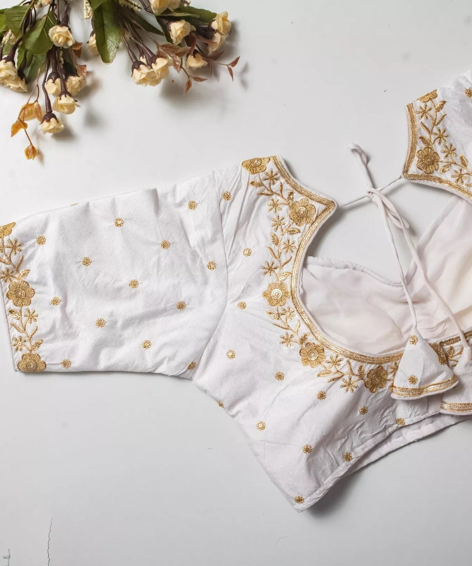 Wedding Exclusive Full Stitched Olive Silk Blouse & Choli