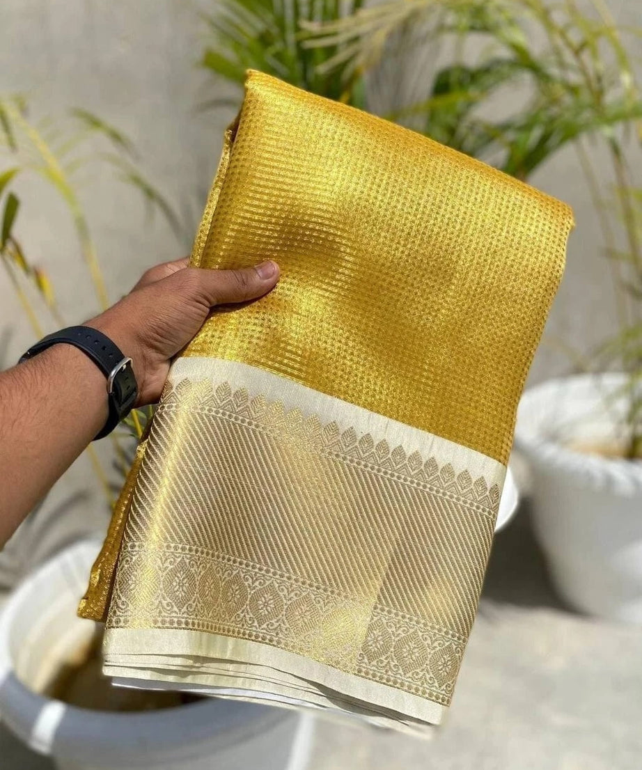 Yellow Beautifull Soft Tissue Silk Saree With Blouse