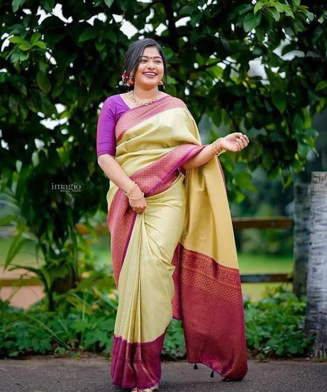 Soft Lichi Silk & Jacquard Work Saree With Blouse