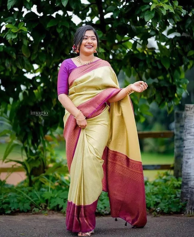 Soft Lichi Silk & Jacquard Work Saree With Blouse