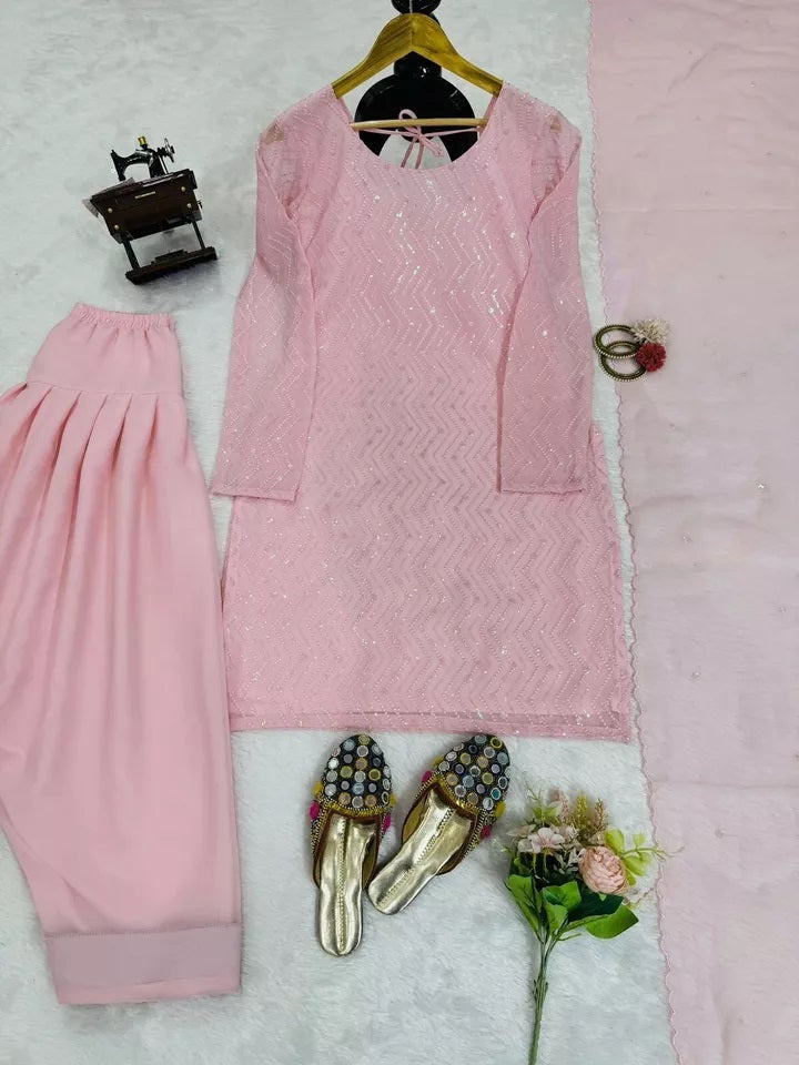 Full Stitched Faux Georgette Top Chudidar With Dupatta