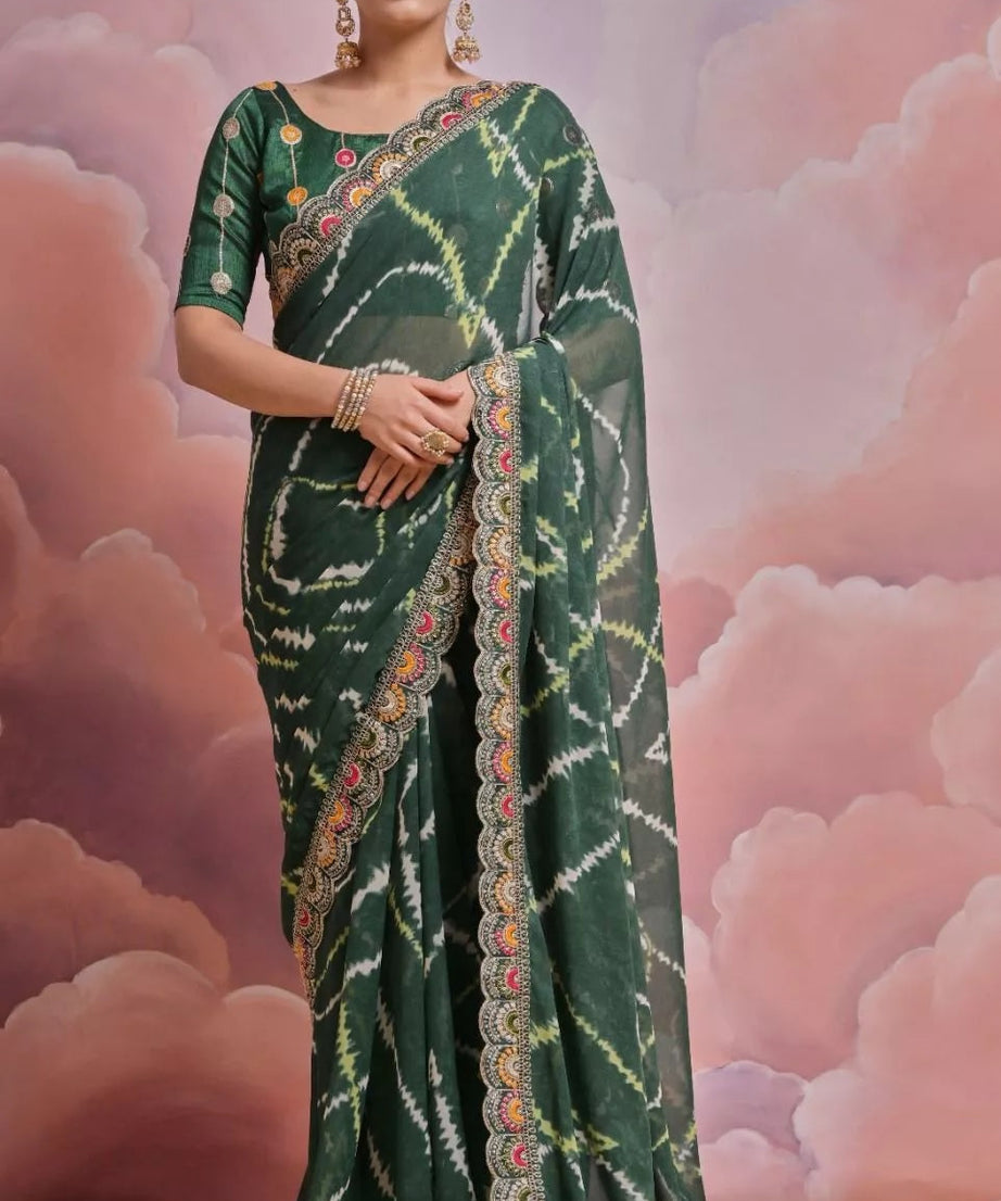 Soft Georgette Sari With Bhandhej Print And Designer Sari & Blouse