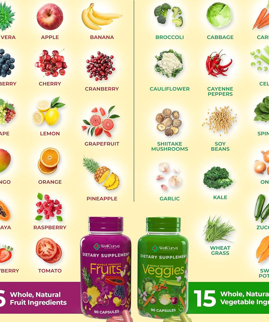 WELLCURYA Mixed Fruit & Vegetable Powder – 90g, Food-Grade Blend