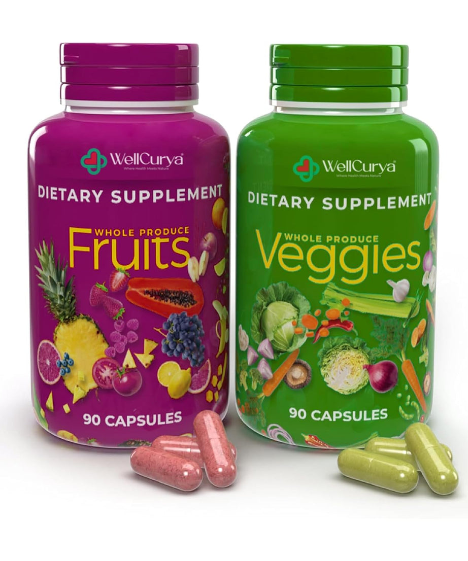 WELLCURYA Natural Fruits & Veggies Supplement – 90 Capsules for Daily Nutrition & Wellness