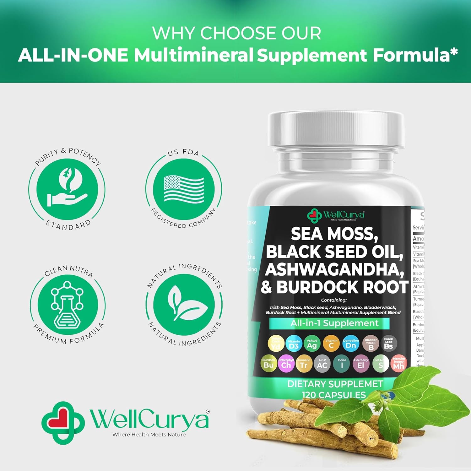 WELLCURYA Botanical Blend Capsules (120 Ct) – Plant-Based Herbal Formula
