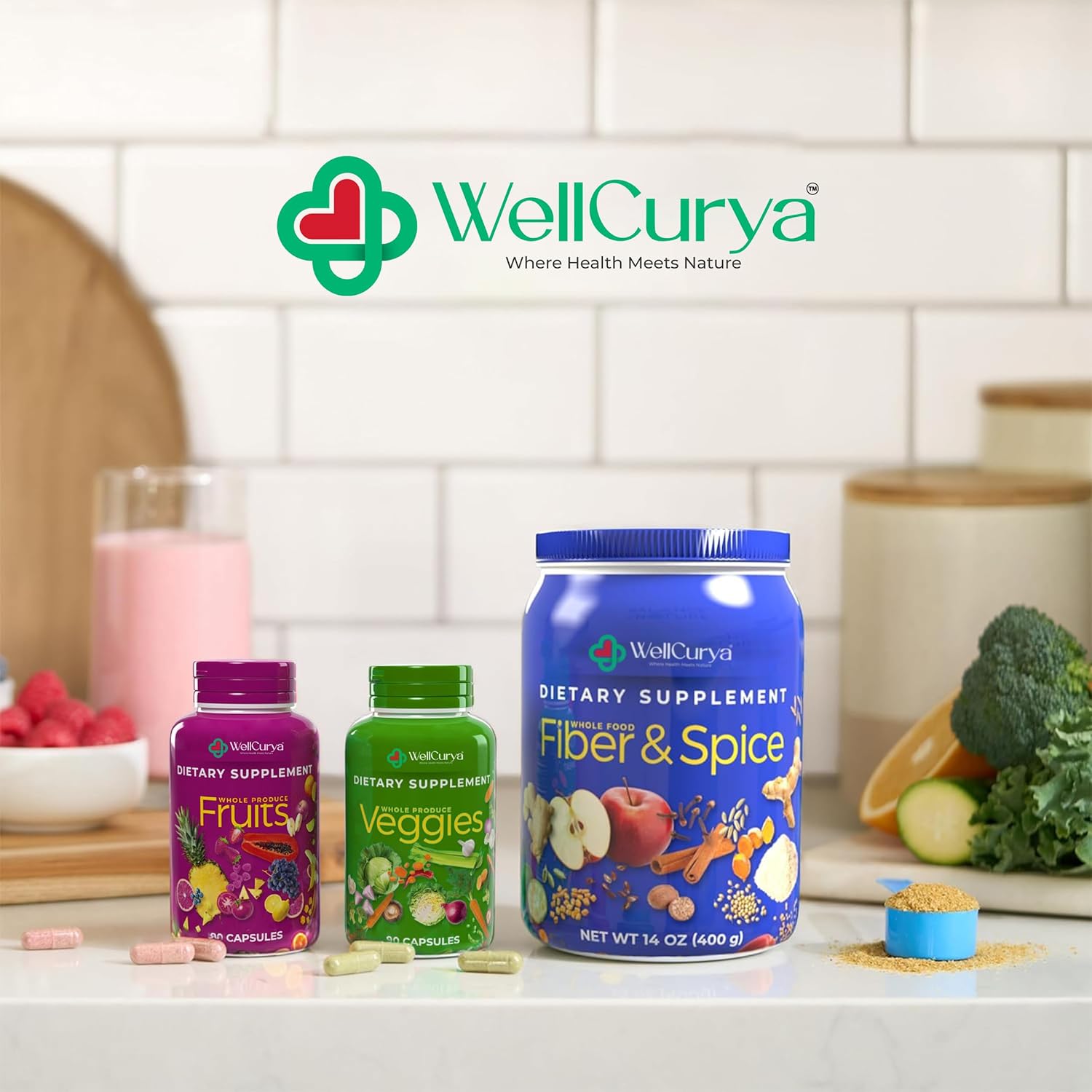 WELLCURYA Mixed Fruit & Vegetable Powder – 90g, Food-Grade Blend