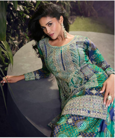 Heavy Chinon With Multi Digital Print Wedding Wear Top Bottom With Dupatta