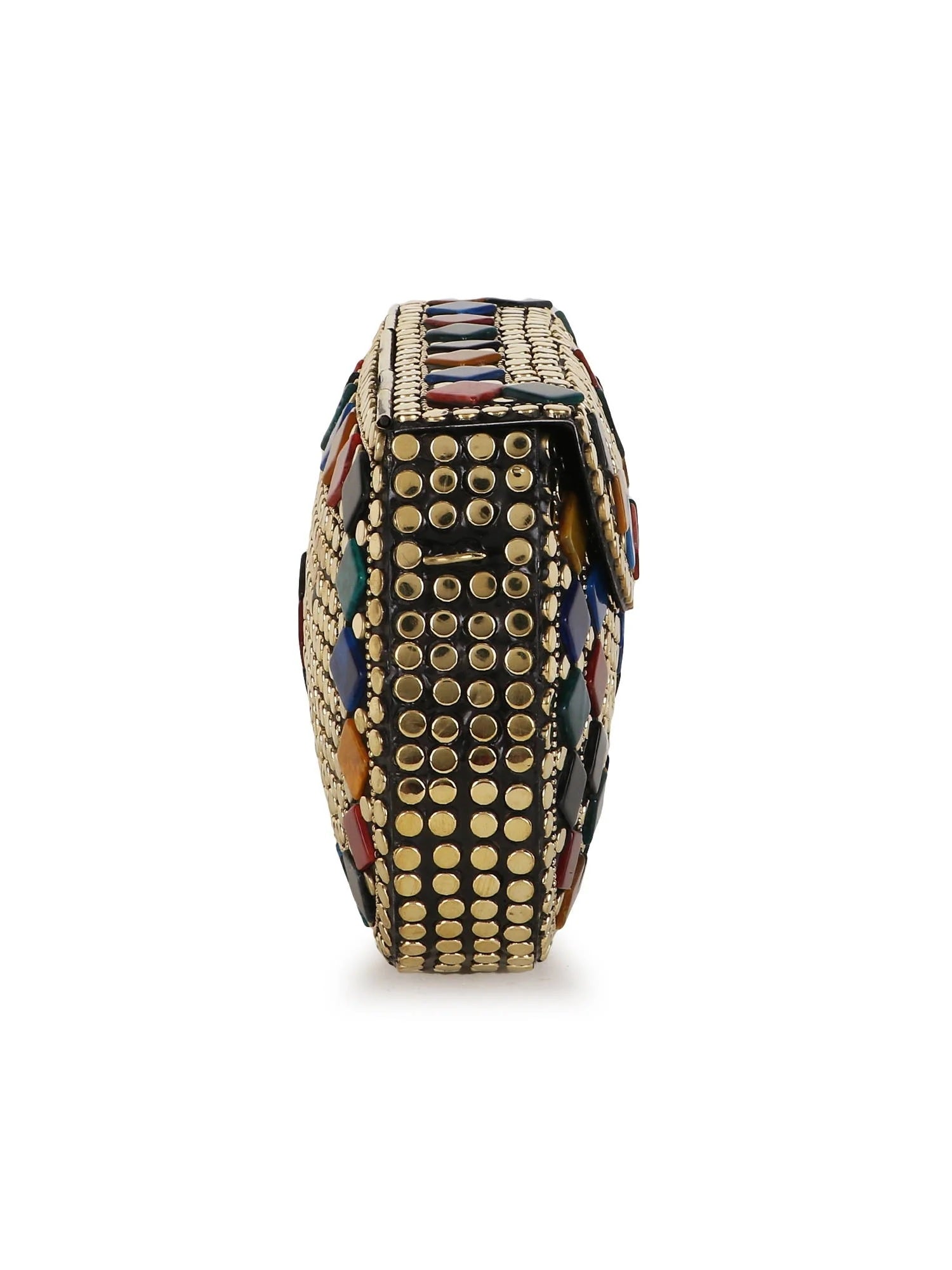 Mosaic Embellished Metal Clutch