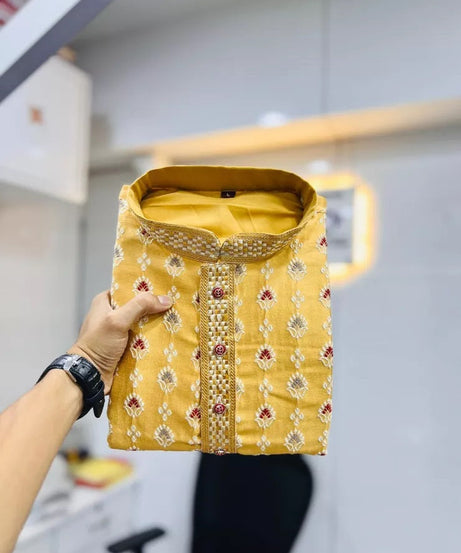 Stitched Heavy Jacquard Silk Indian Traditional Look Kurta Pajama For Men's