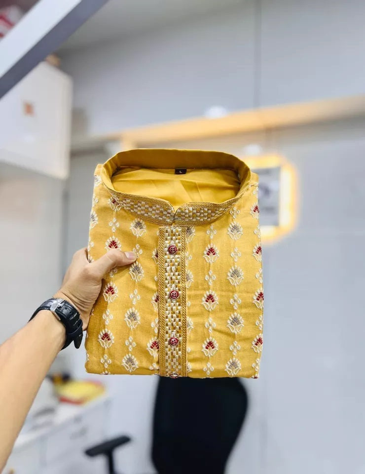 Stitched Heavy Jacquard Silk Indian Traditional Look Kurta Pajama For Men's