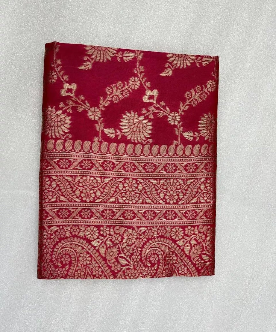 Pakistani Designer Banarasi Soft Silk Saree & Blouse