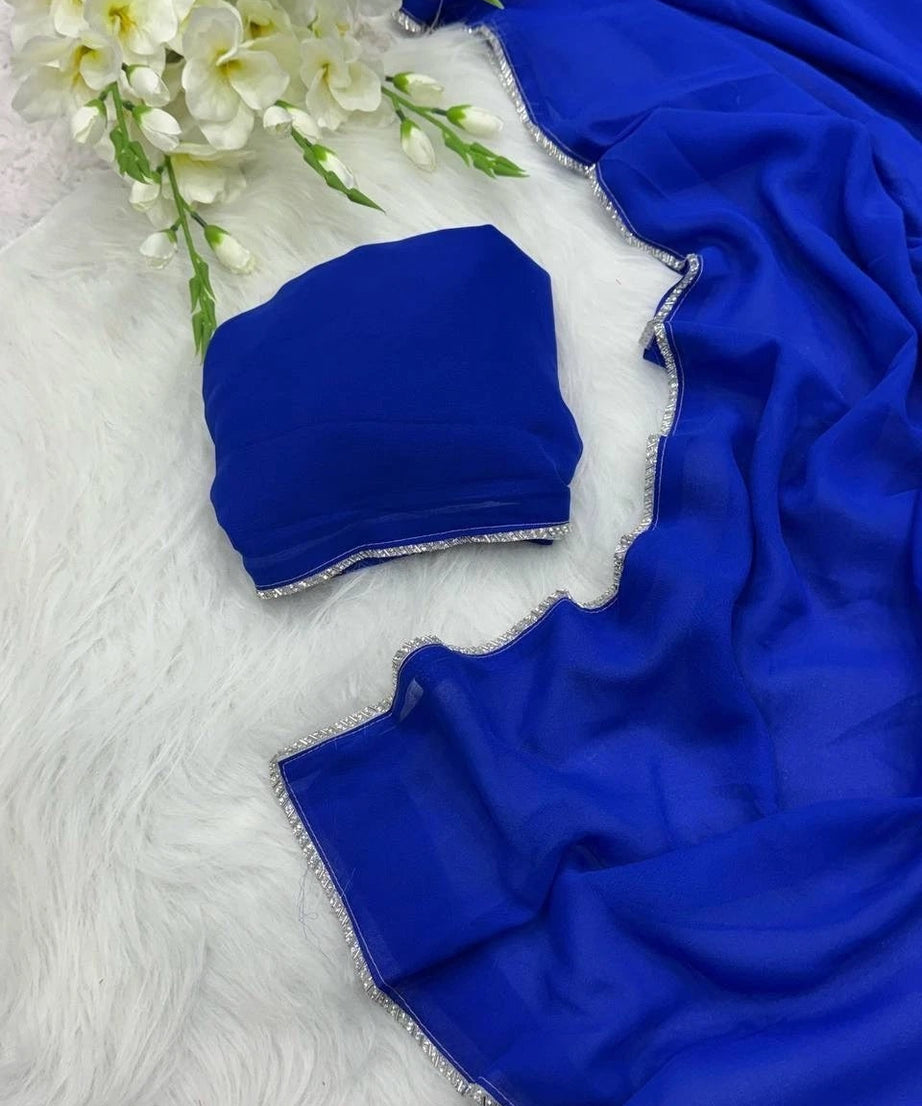 Blue Classic Faux Georgette Bloomming Saree With Blouse