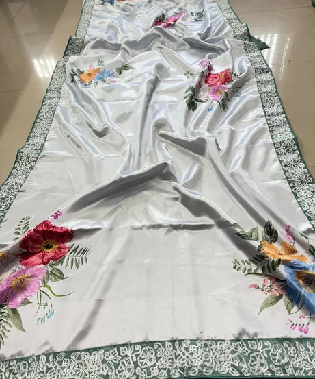 Women's Party Stylish Ultra Satin Silk Saree,Festival Wedding Sari Blouse