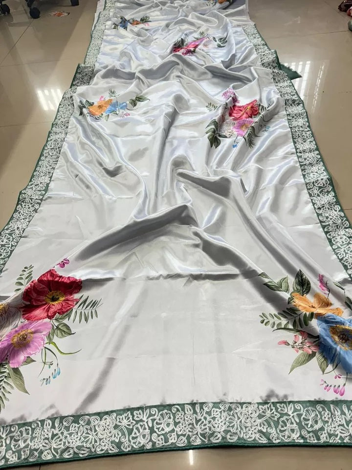 Women's Party Stylish Ultra Satin Silk Saree,Festival Wedding Sari Blouse