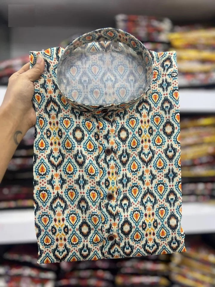 Traditional Wedding Wear Kurta, Party Wear Cotton Print Kurta For Men's