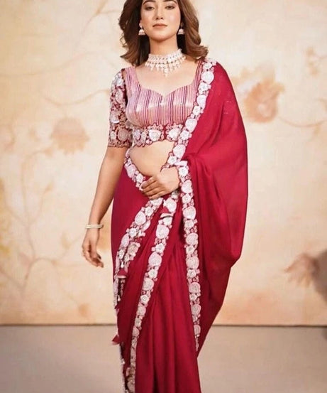 Soft Rangoli Silk With Embroidery,Sequence Work Wedding Party Wear Saree With Blouse11-KK