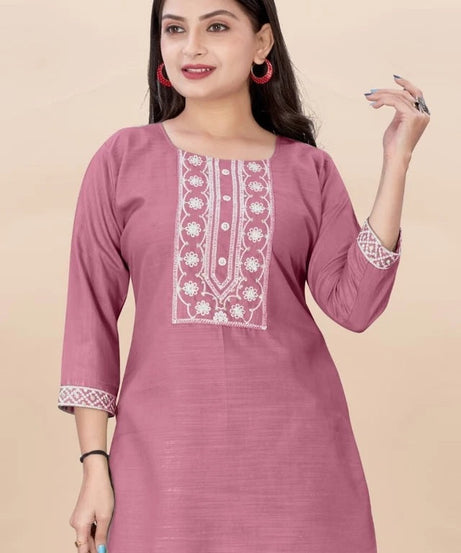 Stylish Rayon Kurti, With Embroidery Sequens Work Short Top Kurti