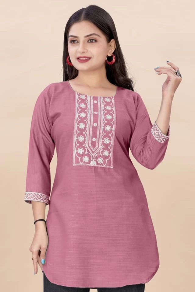 Stylish Rayon Kurti, With Embroidery Sequens Work Short Top Kurti