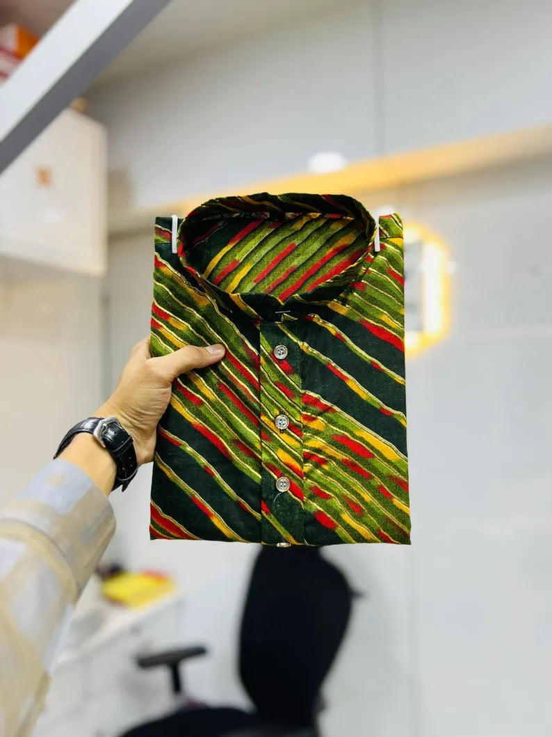 Cotton With Heavy Foil Print Kurta Pajama Set For Men's