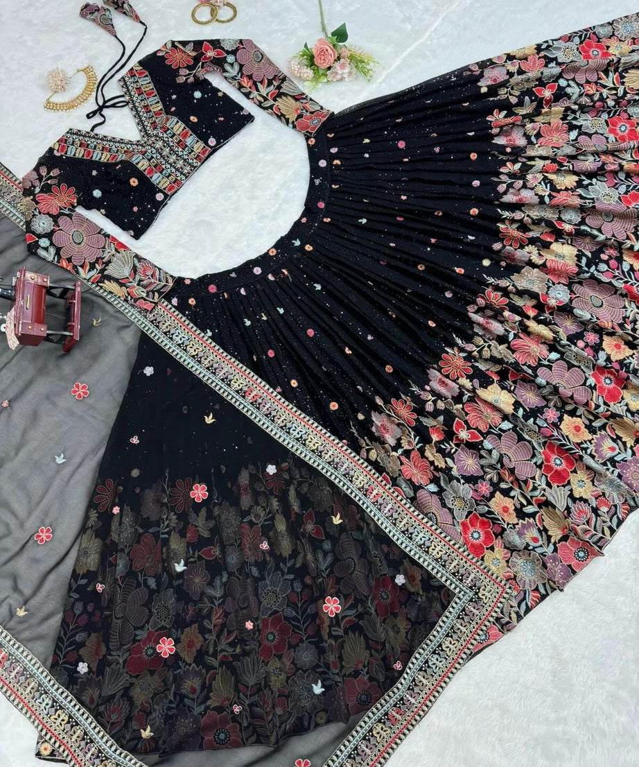 Georgette With Sequence Work  Lehenga Blouse & Dupatta