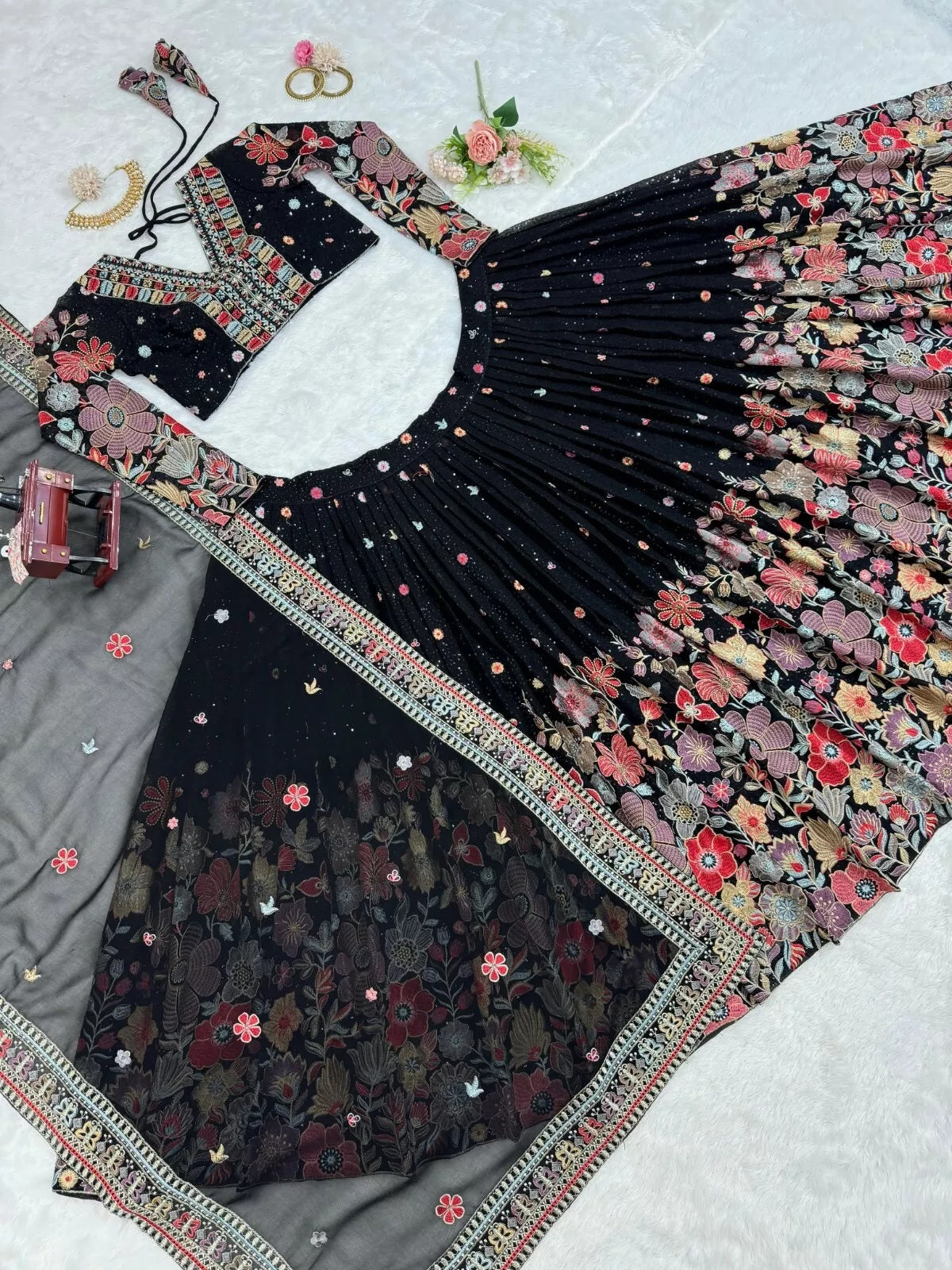 Georgette With Sequence Work  Lehenga Blouse & Dupatta