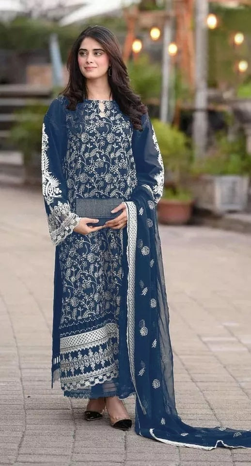 Georgette With Embroidery Work Pakistani Top Bottom With Dupatta