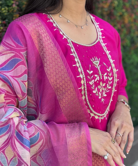 Beautiful Premium Roman Silk Designer Full Stitched Top Pant & Dupatta Set 12-KR