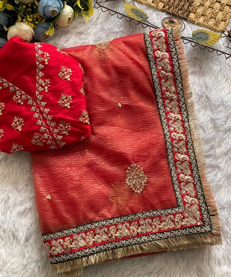 Heavy Soft Banarasi Crush Fabric Party Wedding Wear Saree,Function Sari