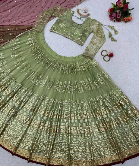 Indian Wedding Ethnic Net With Sequence Work  Lehenga Choli  & Blouse