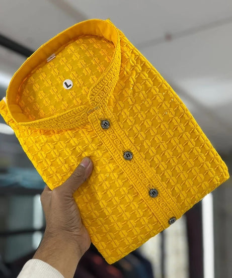 Men's  Cotton Rayon With Sequin Work Kurta Pajama Set