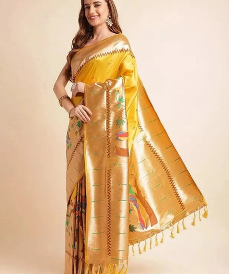 Pure Soft Kanchivaram Paithani Silk Saree With Blouse