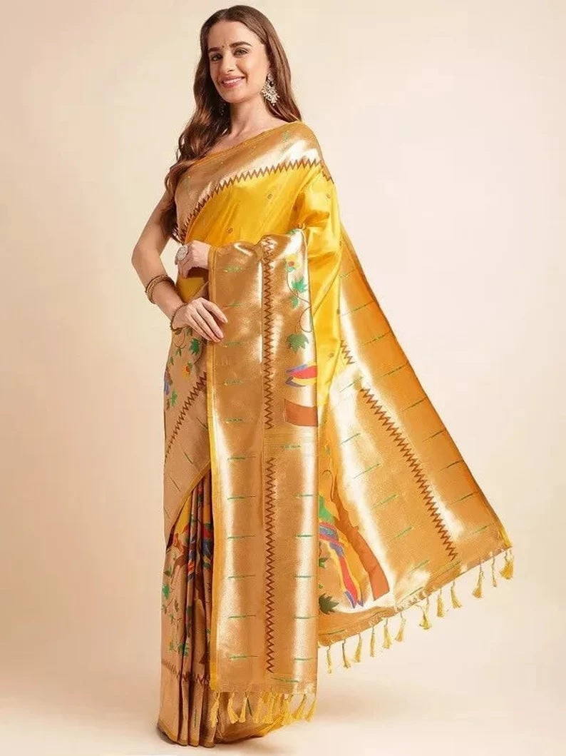 Pure Soft Kanchivaram Paithani Silk Saree With Blouse