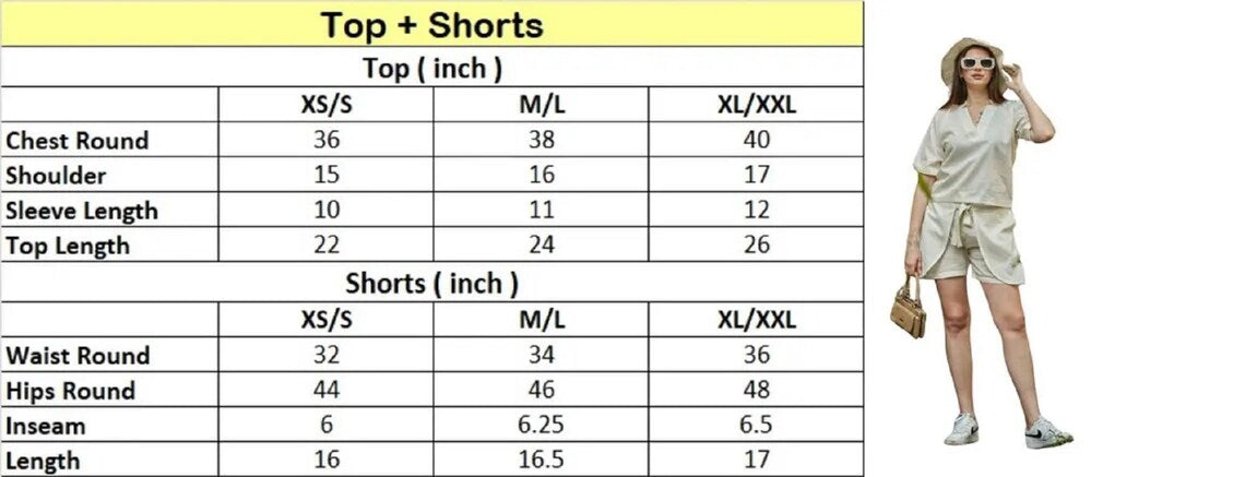 Linen V- Neck Top and Short Set For Women