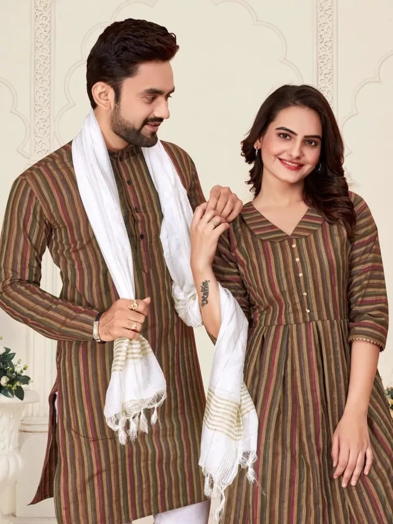 Pure Linen Cotton Couple Combo Set