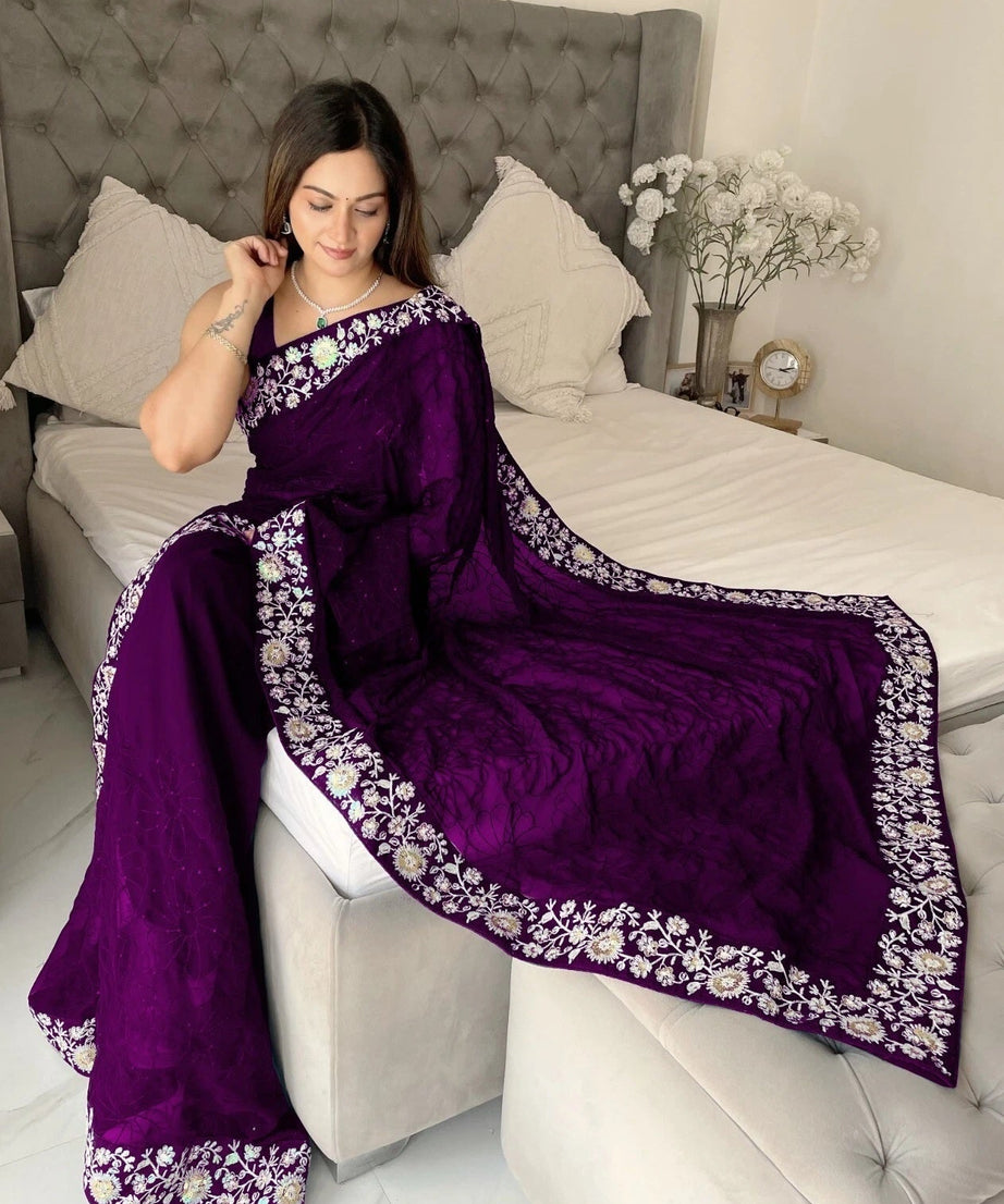 Women's , Beautiful Georgette Festival Wedding Wear Sari & Blouse