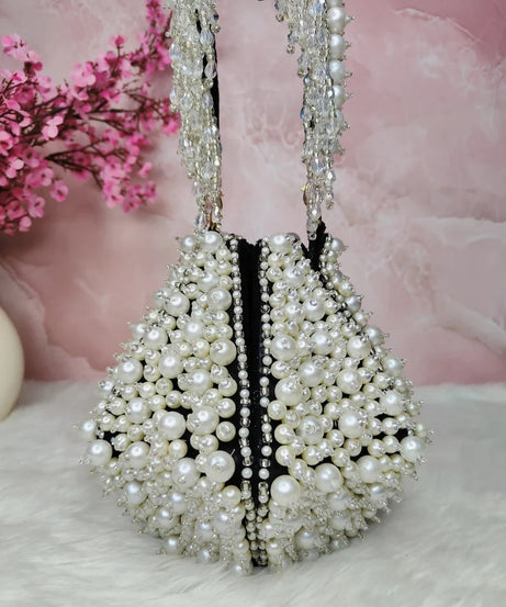 Pearl Embellished Lotus Potli Bag