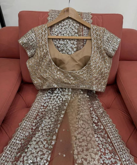 beautiful Wedding Soft Net Sequence Work Saree,Party Function Wear Sari & Blouse