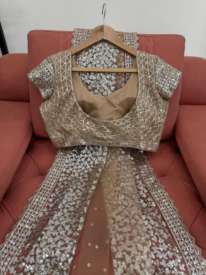 beautiful Wedding Soft Net Sequence Work Saree,Party Function Wear Sari & Blouse